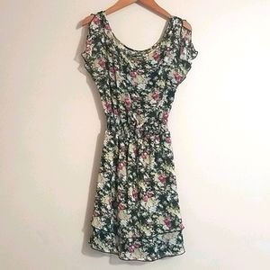 Express Floral Chiffon Flutter Sleeve Dress